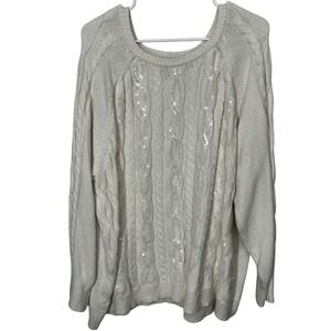 Lane Bryant Off White Sequined Cable Knit Sweater Women's Size 26/28